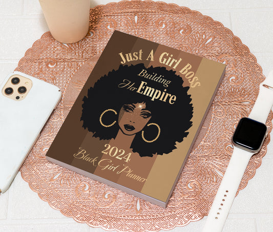 2024 Black Girl Planner with Monthly Mood & Habit Tracker 8.5" x 11"