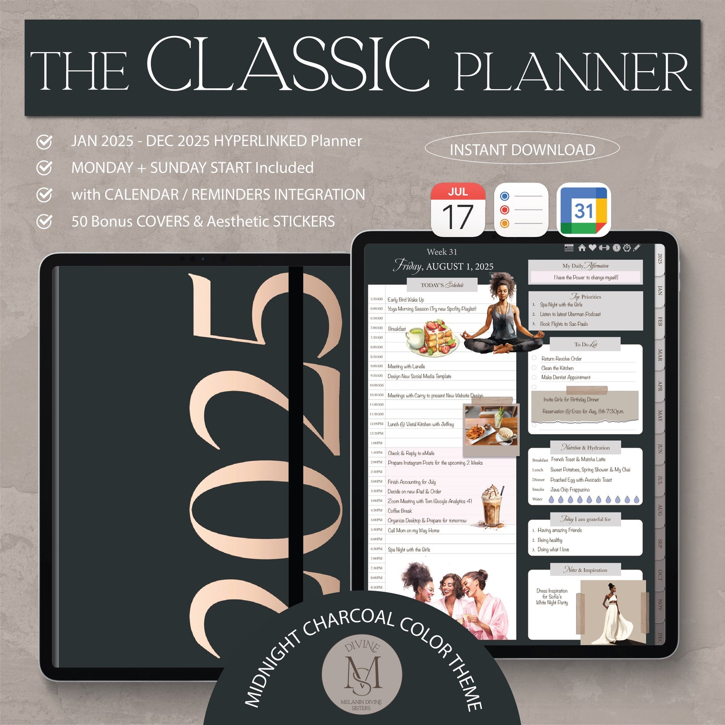 2025 Digital Planner, for Goodnotes Notability | iPad & Tablet | Black Girl Planner | Dated Daily, Weekly and Monthly Planner