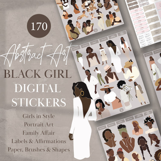 Aesthetic BLACK GIRL Digital Stickers | GoodNotes Stickers | 170 Digital Planner Stickers | Pre-cropped Abstract Art Digital Stickers