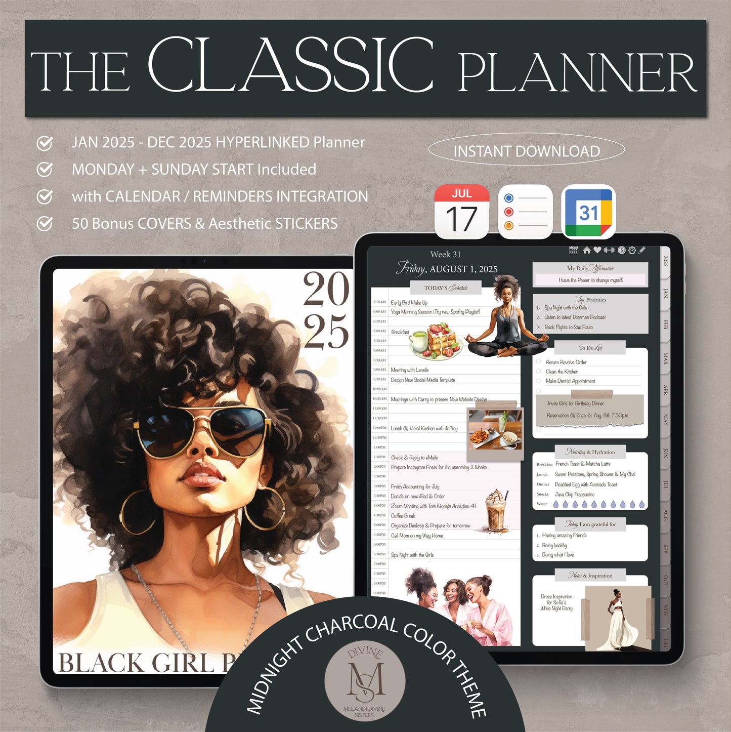 2025 Digital Planner, for Goodnotes Notability | iPad & Tablet | Black Girl Planner | Dated Daily, Weekly and Monthly Planner