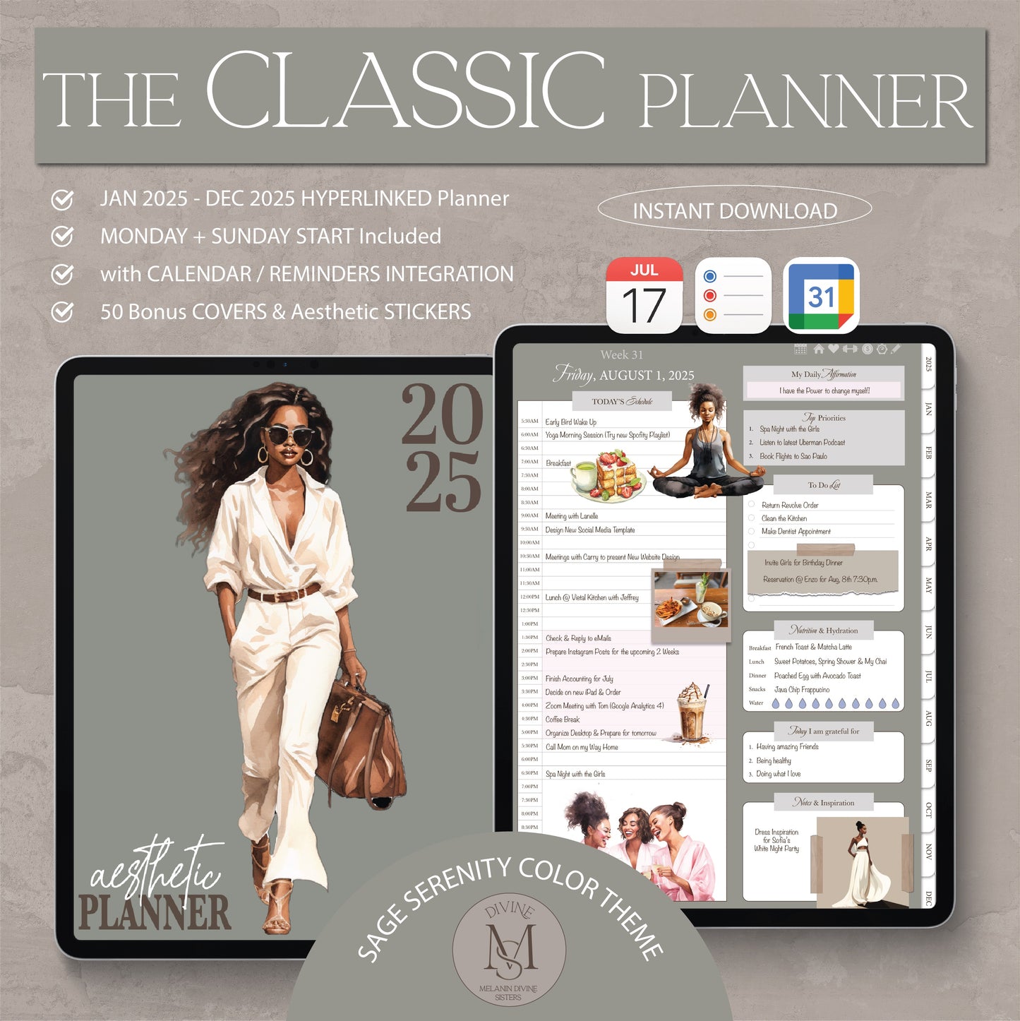 2025 Digital Planner, for Goodnotes Notability | iPad & Tablet | Black Girl Planner | Dated Daily, Weekly and Monthly Planner