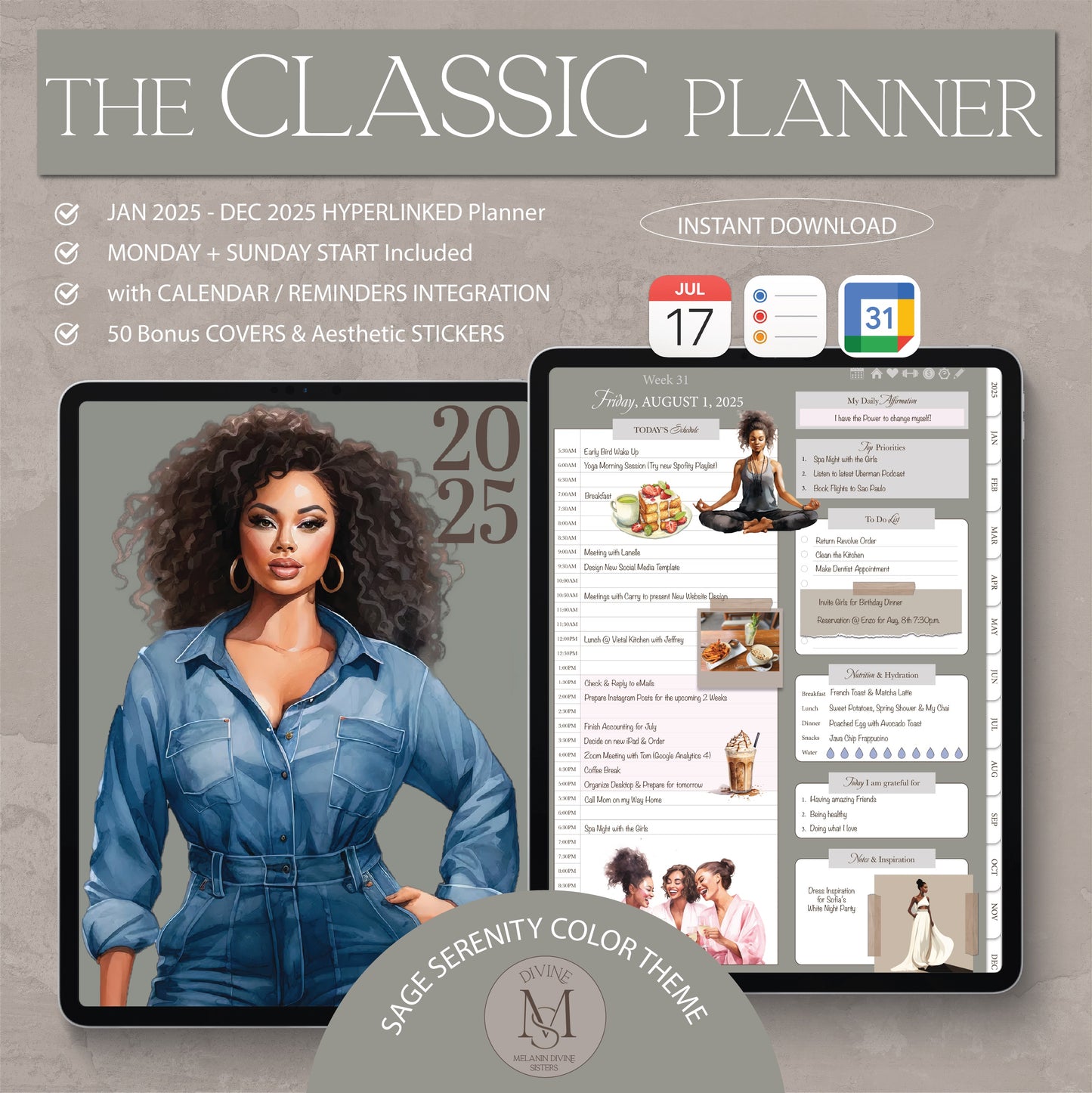 2025 Digital Planner, for Goodnotes Notability | iPad & Tablet | Black Girl Planner | Dated Daily, Weekly and Monthly Planner