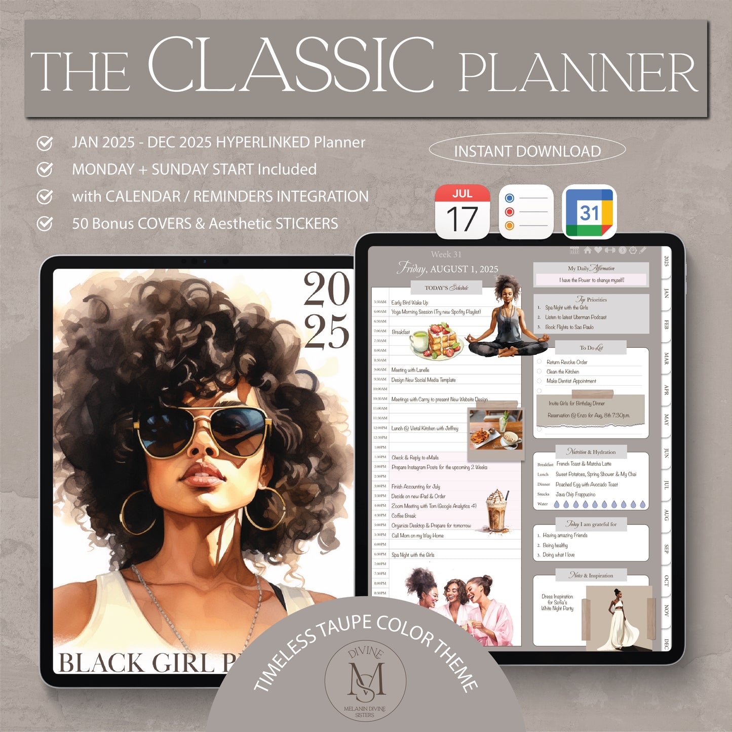 2025 Digital Planner, for Goodnotes Notability | iPad & Tablet | Black Girl Planner | Dated Daily, Weekly and Monthly Planner