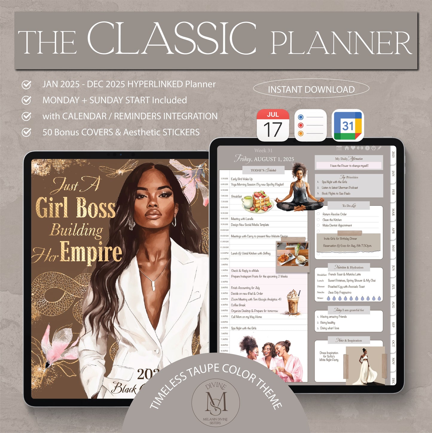 2025 Digital Planner, for Goodnotes Notability | iPad & Tablet | Black Girl Planner | Dated Daily, Weekly and Monthly Planner