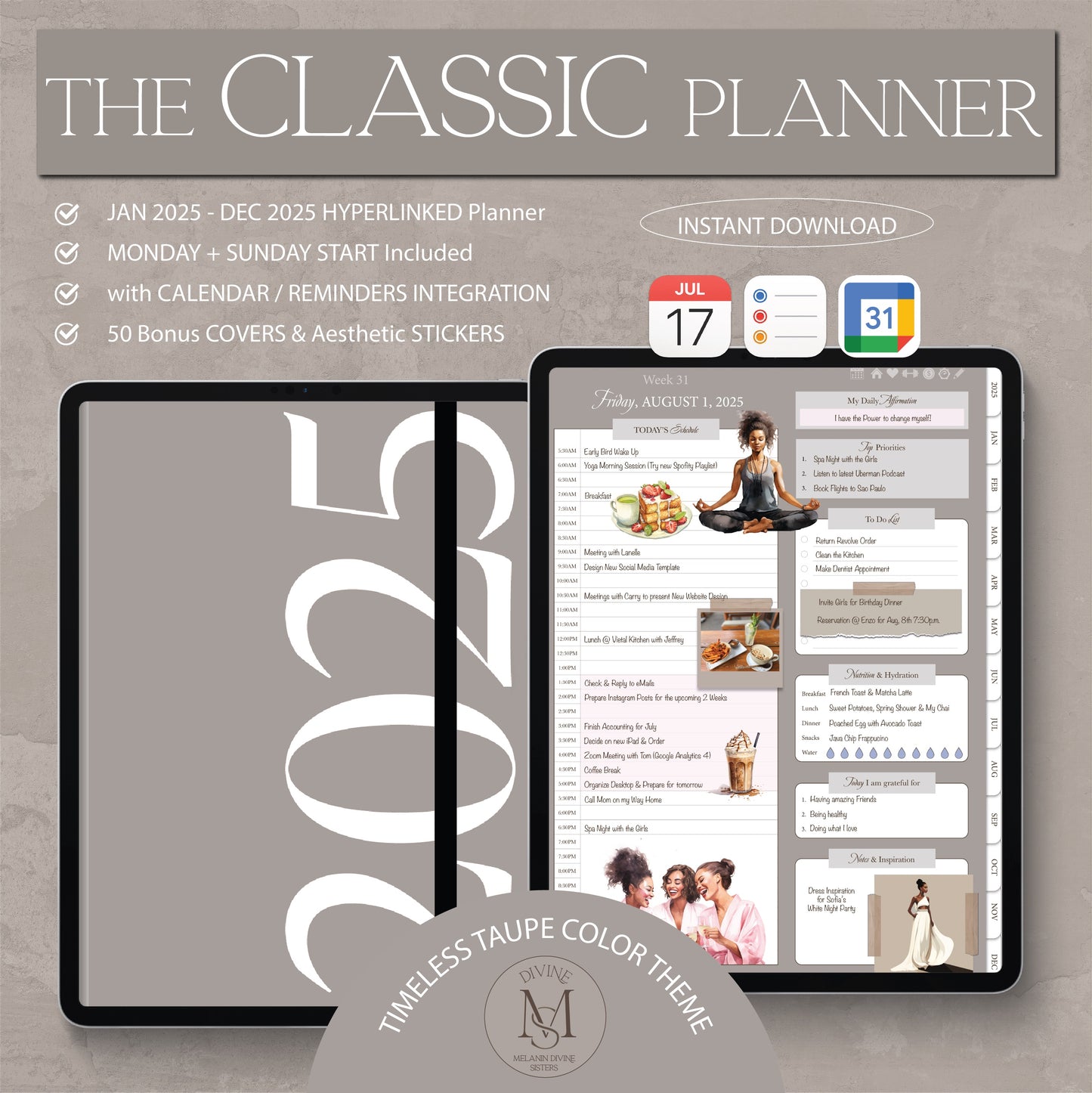 2025 Digital Planner, for Goodnotes Notability | iPad & Tablet | Black Girl Planner | Dated Daily, Weekly and Monthly Planner