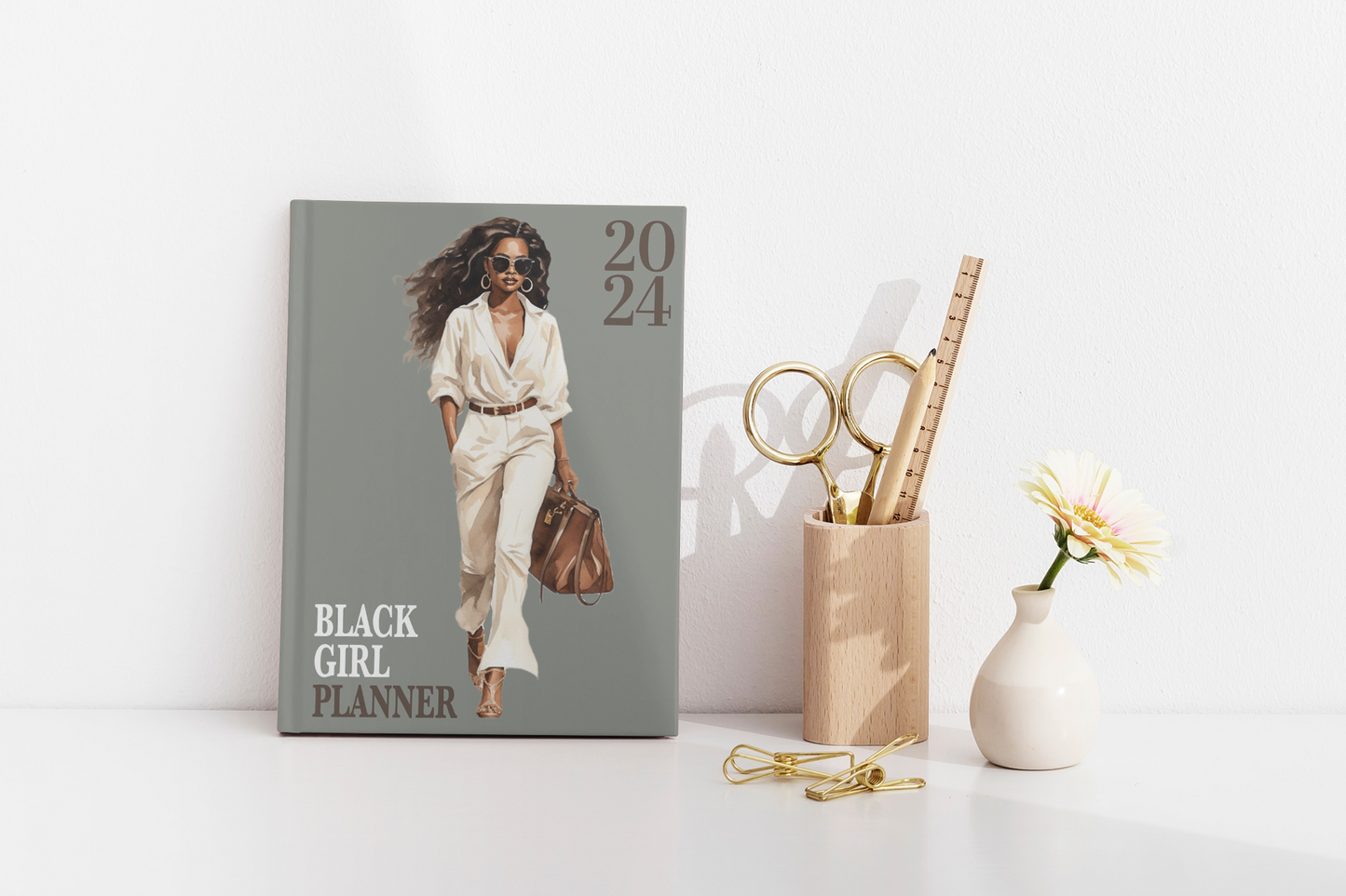 2024 Black Girl Planner with Monthly Check-in & Reflection Sheet 8.5" x 11"