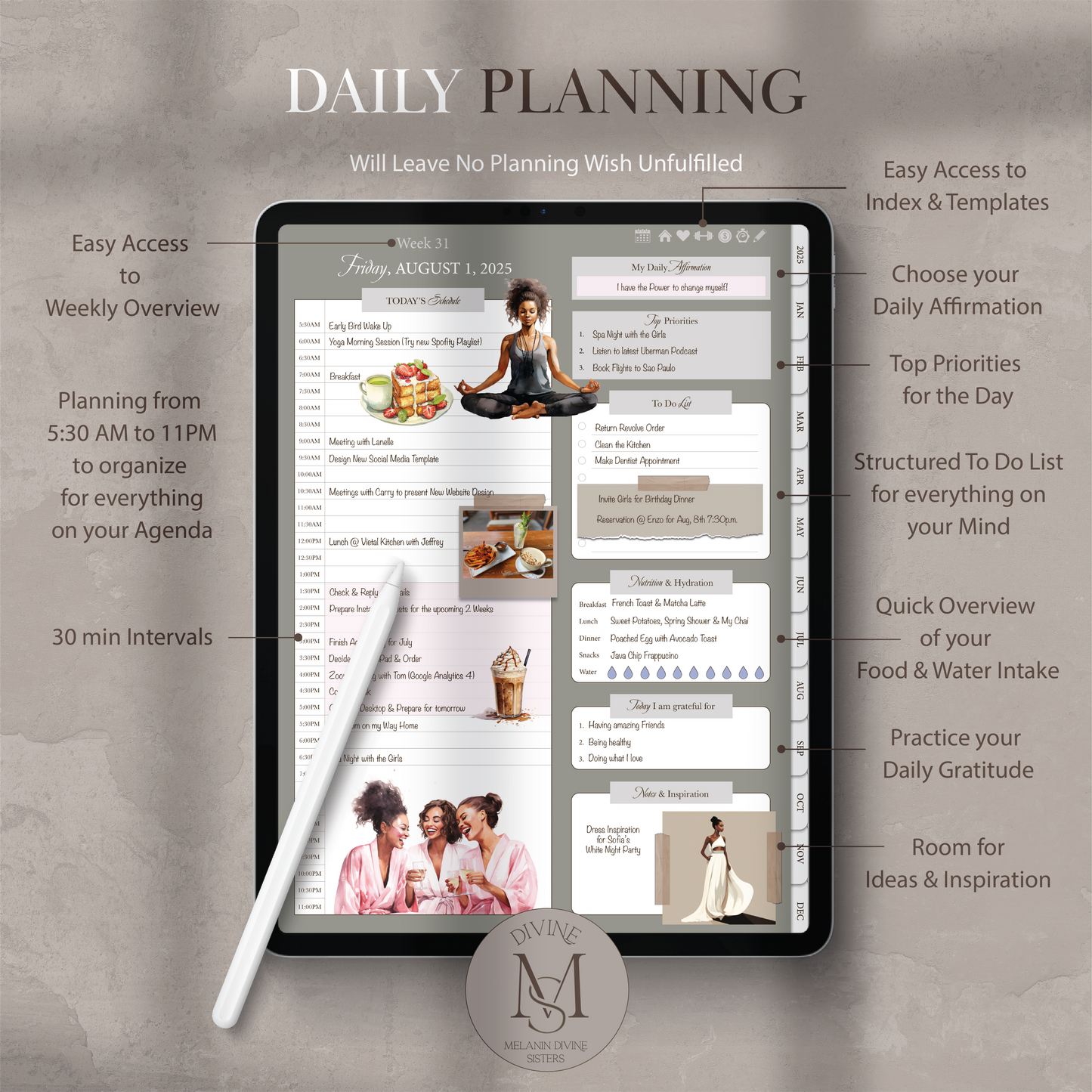 2025 Digital Planner, for Goodnotes Notability | iPad & Tablet | Black Girl Planner | Dated Daily, Weekly and Monthly Planner