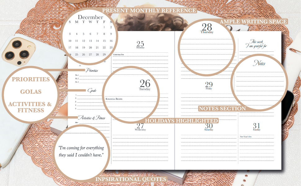 2024 Black Girl Planner with Monthly Guided Reflection Sheets 8.5" x 11"