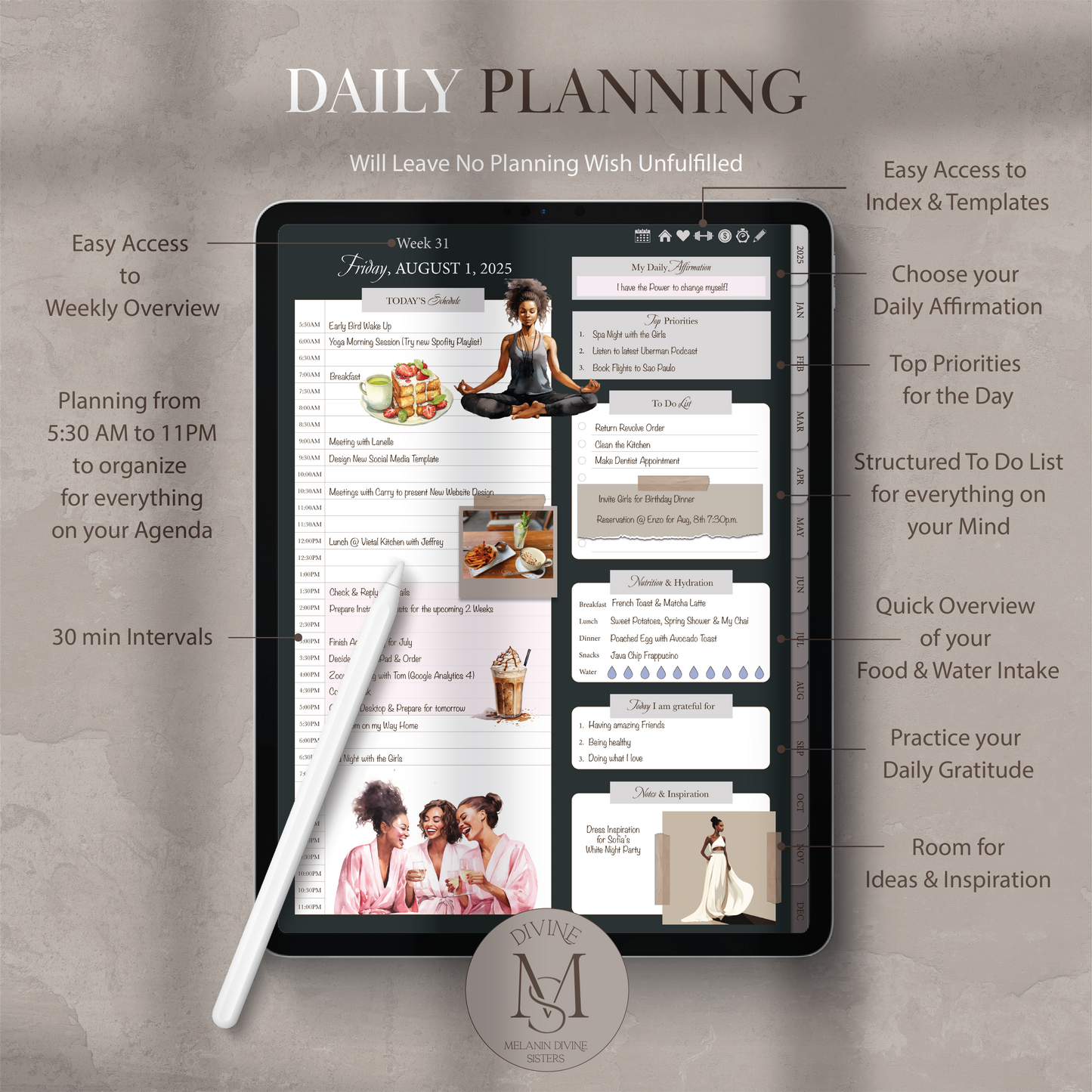 2025 Digital Planner, for Goodnotes Notability | iPad & Tablet | Black Girl Planner | Dated Daily, Weekly and Monthly Planner