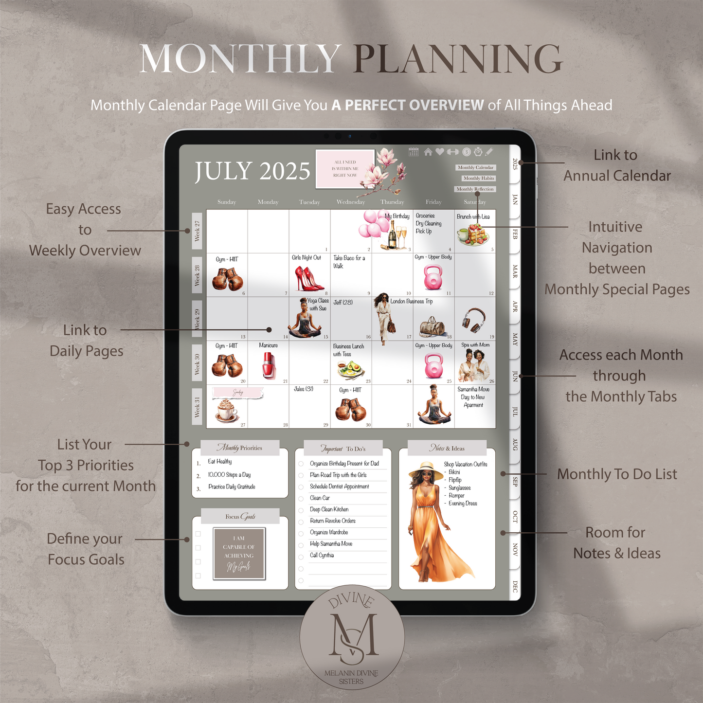 2025 Digital Planner, for Goodnotes Notability | iPad & Tablet | Black Girl Planner | Dated Daily, Weekly and Monthly Planner