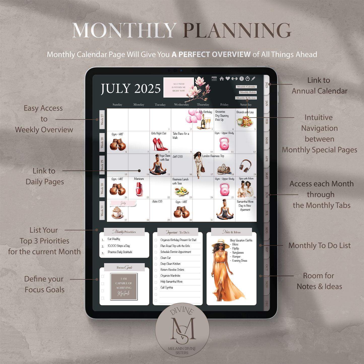 2025 Digital Planner, for Goodnotes Notability | iPad & Tablet | Black Girl Planner | Dated Daily, Weekly and Monthly Planner