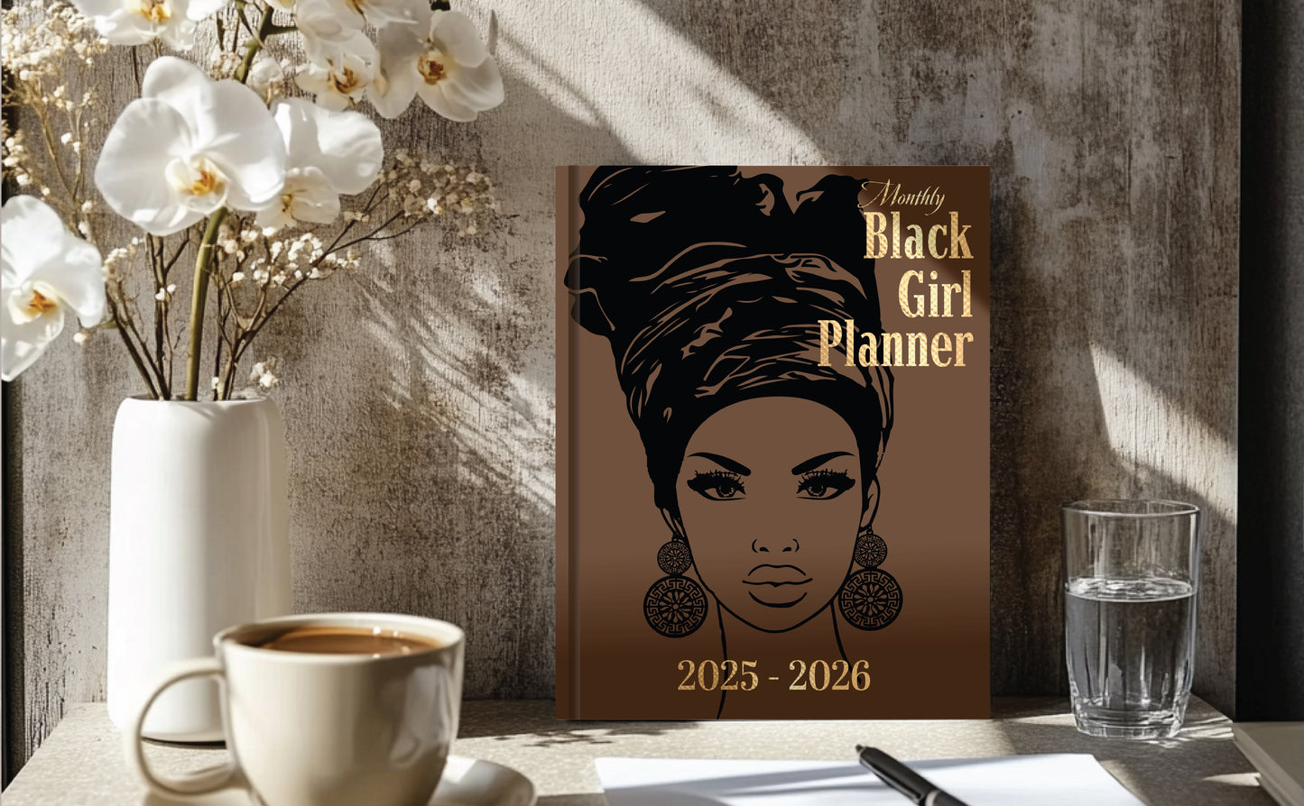 2025-2026 Monthly Black Girl Planner with Guided Monthly Reflection Sheets, US Holidays & Inspirational Quotes