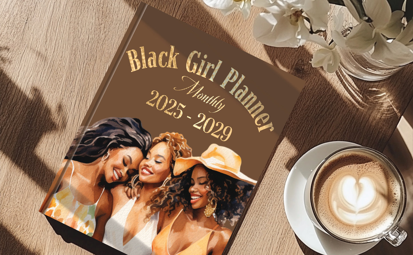 2025-2029 Monthly Black Girl Planner - January 2025 to December 2029 (60 Months) with Monthly Mood & Habit Tracker, US Holidays & Observances