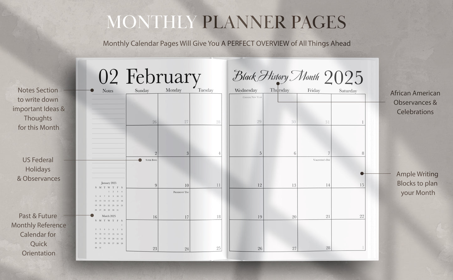 2025-2026 Monthly Black Girl Planner January 2025 to December 2026 (24 Months) with Monthly Check-in & Reflection Sheets