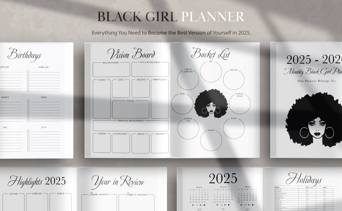 5 Year Monthly Black Girl Planner 2025-2029 - January 2025 to December 2029 (60 Months) with US Federal Holidays & Observances